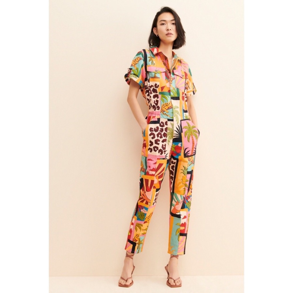 Farm Rio Tropical Collage Jumpsuit - Picture 2 of 3
